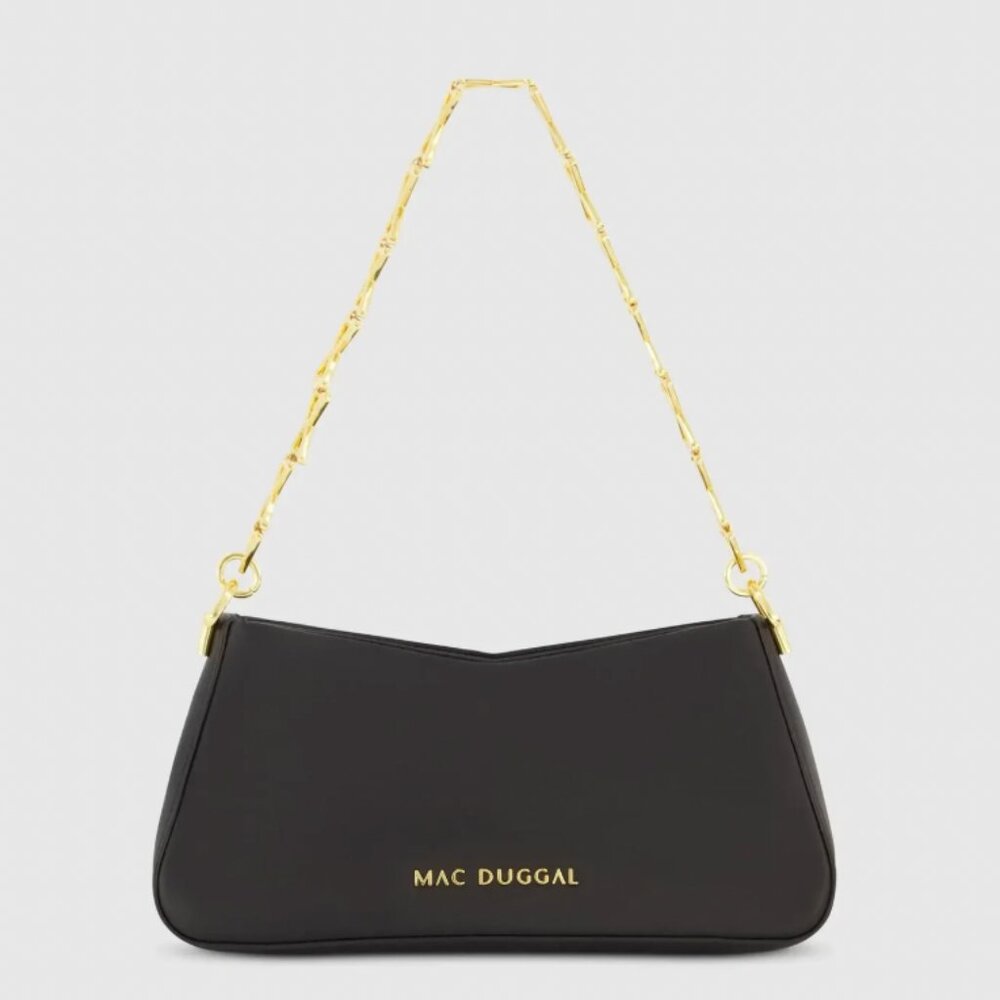 Mac Duggal Black Shoulder Bag with Gold Chain